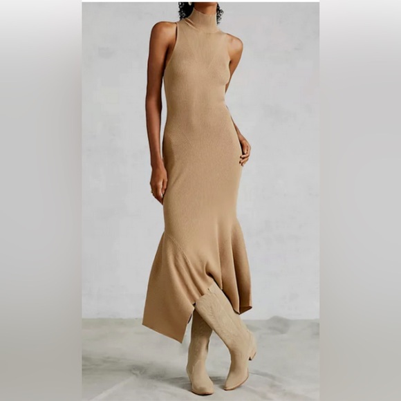 Anthropologie Dresses & Skirts - Anthropologie NWT Stretch Knit Mock Neck Sleeveless Dress Beige Woman Size Small